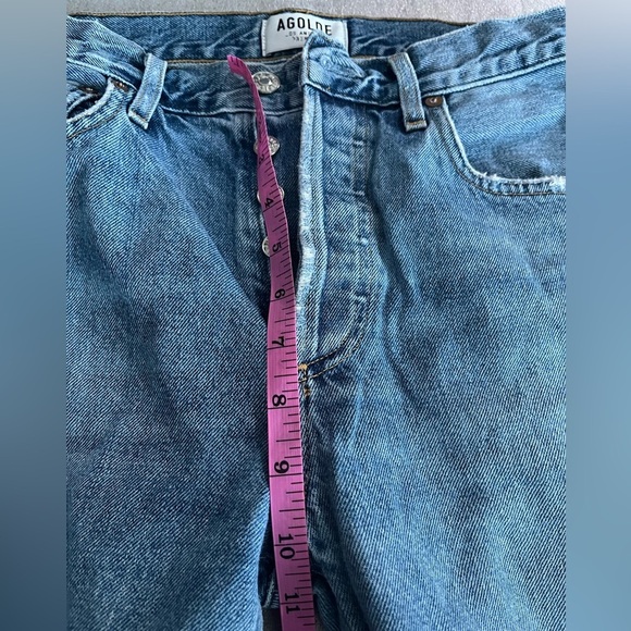 [W24Ins27”]Agolde Feel Good Blue Straight-Leg Button Fly Jeans Distressed Flaw - Picture 11 of 12